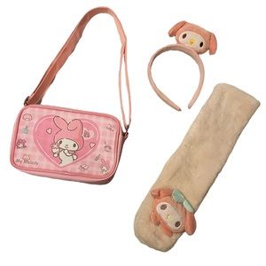 ⚠️SOLD⚠️ NWOT My Melody Bundle Crossbody, Pens, Scarf, & Headband